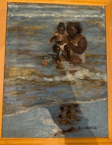 Woman with Child in Water 9x12