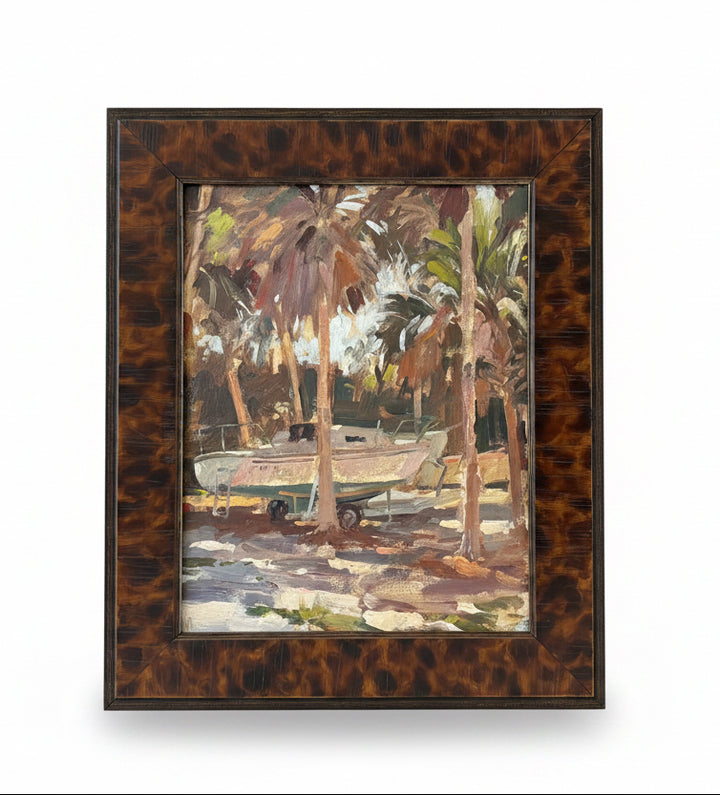 Framed palms with boat