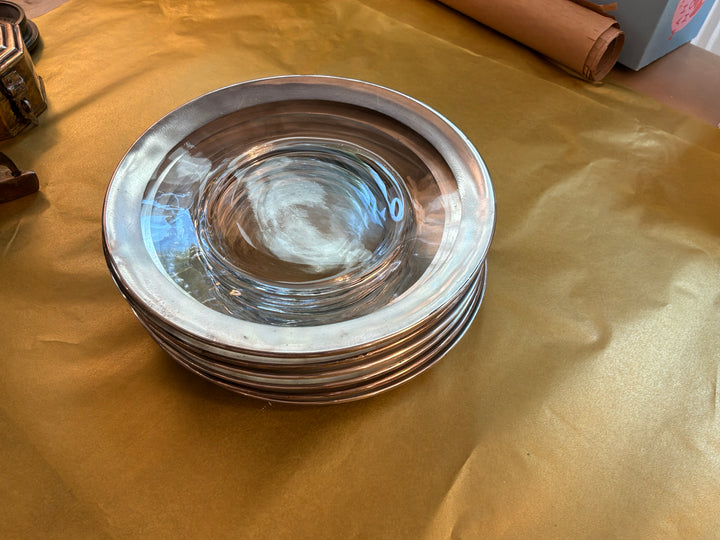Set of 6 plates with silver rim(2 damaged)
