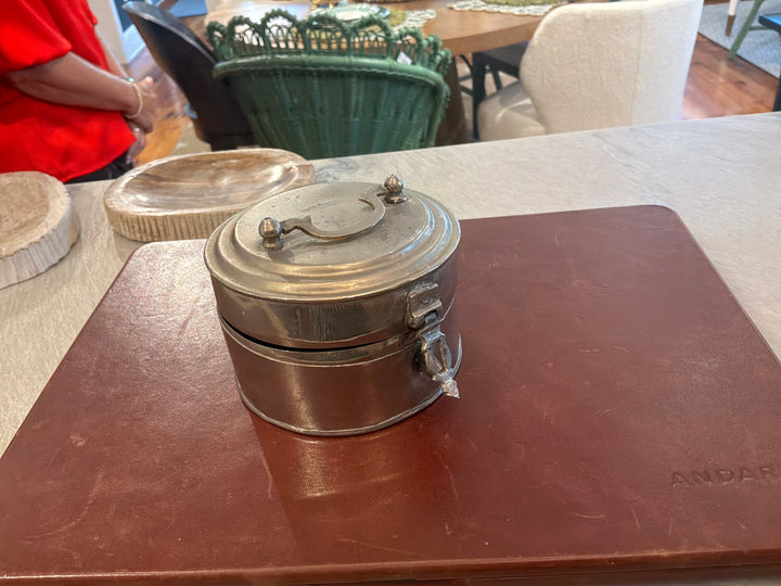 Silver bowl with lid and latch