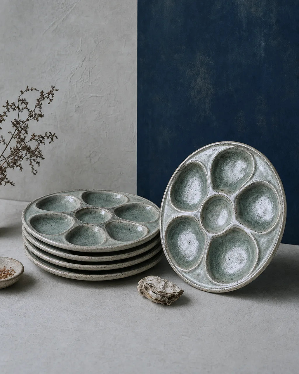 Stoneware Oyster Plates, Set of 4